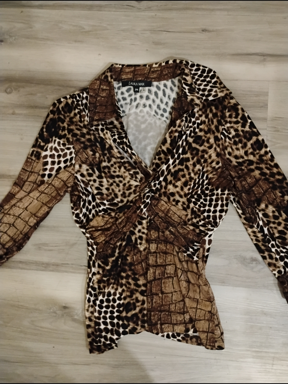 Brown Animal Print Wrap Top